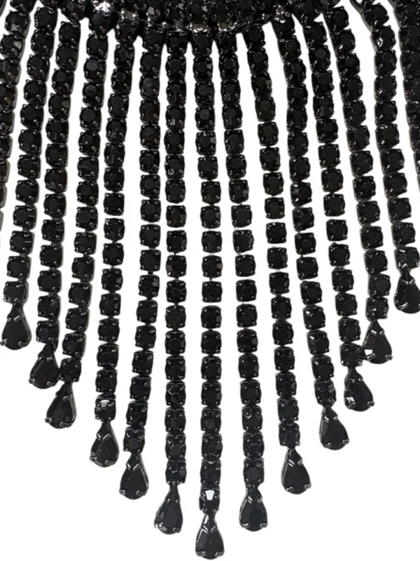 Like New White House Black Market Jeweled Fringe Bib Necklace Black - Image 2