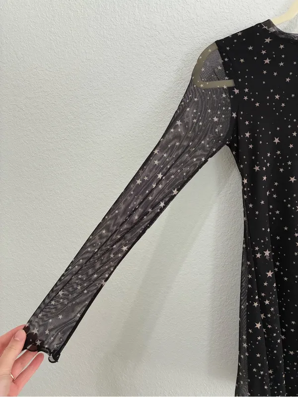 Altar'd State Black Star Mesh Long Sleeve A-Line Dress - Image 3