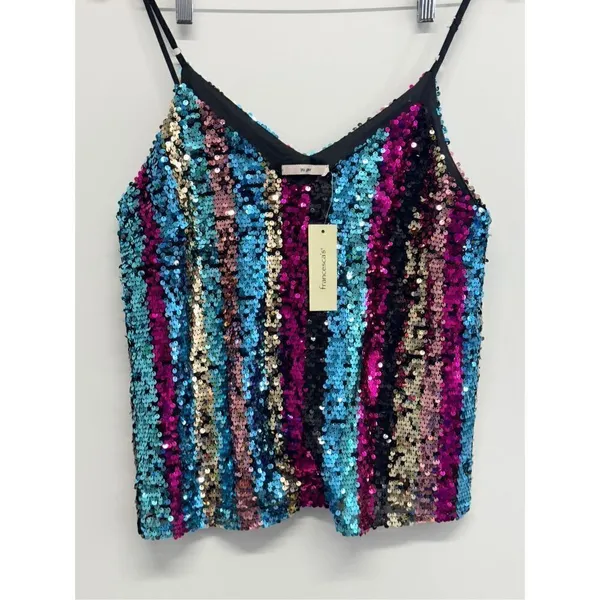 Francesca’s Sequin‎ Cami Top Multicolor Medium V Neck NEW Blue - Image 6