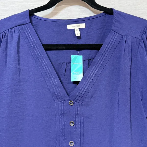 Maurices Womens Blue Pintuck V-Neck Long Sleeve Blouse Top Size L NWT - Image 4