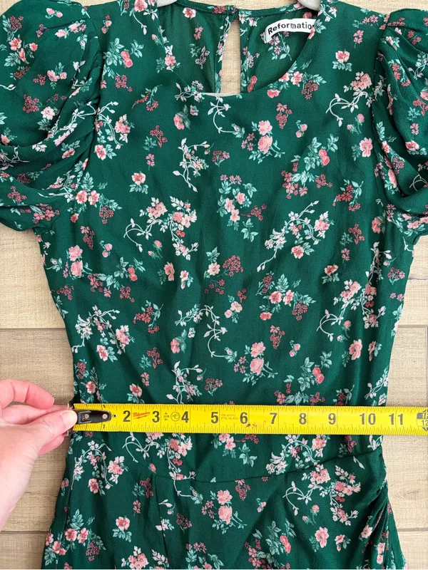Reformation Juni Long Sleeve Emerald Green Floral Mini Dress Boho Cottage Core 2 - Image 10