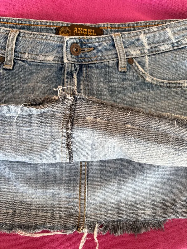 Angel Denim | Light Wash Studded Frayed Mini Skirt | L - Image 9