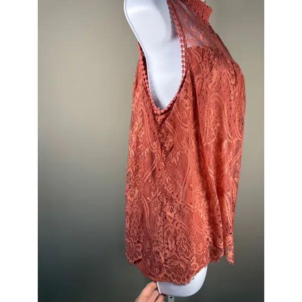 Hint of Mint Lace Mock‎ Neck Top Boho Romantic Cottagecore Blouse L - Image 5