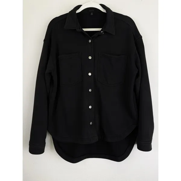 Nuuds Weekend Black Wash French Terry Button Down Lounge Sweater Women's Size XS - Image 7