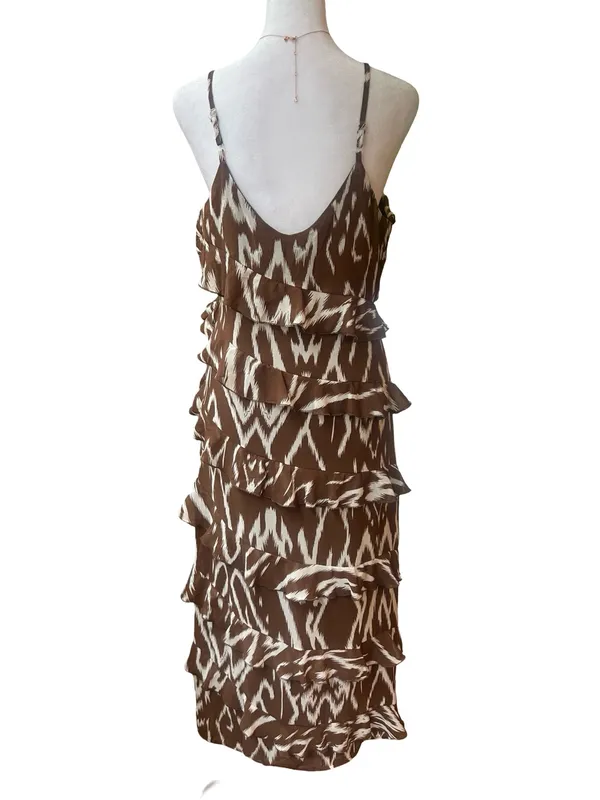 WDNY flowy tiered brown white tribal abstract wedding guest lined sundress NWT M - Image 2