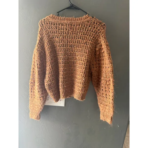 Universal Thread Womens Rust Brown Open Knit Puff Sleeve Sweater Size M - Image 5