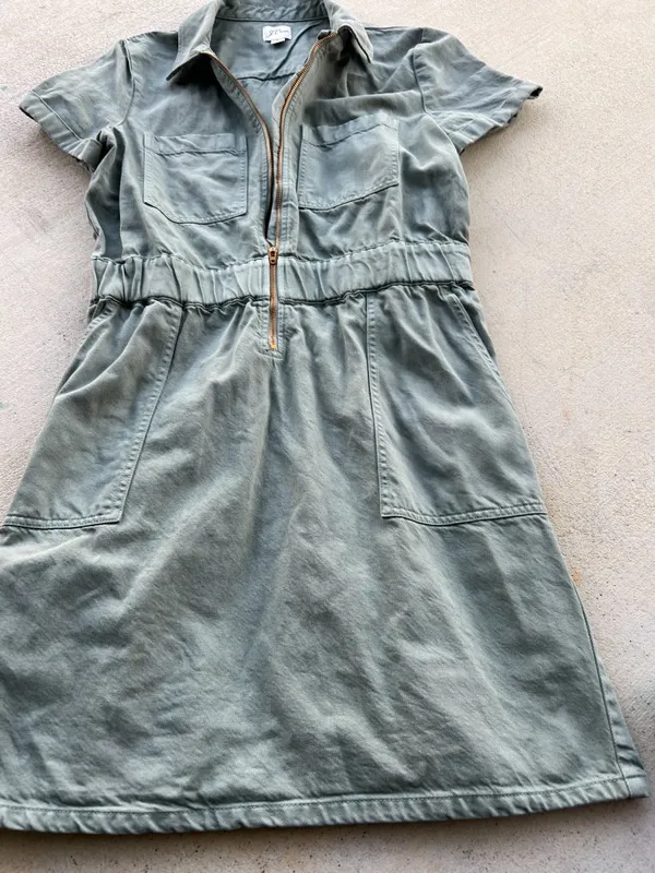 J.Crew Utility Shirt Dress‎ Size 8 Green Zip Front - Image 8
