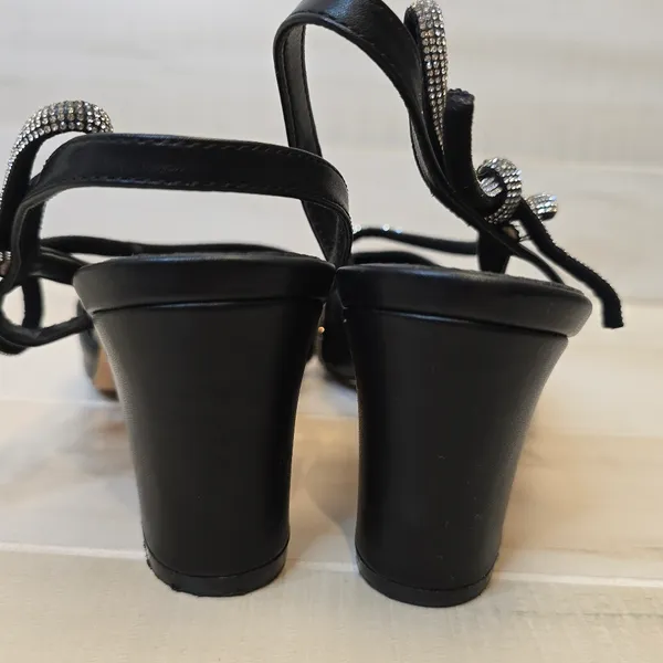 {11} Coutgo Rhinestone Slingback Chunky Heel Pointes Toe Black - Image 9