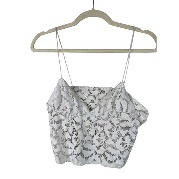 Free People White Lace Crop Top Tank Womens S Boho Casual Summer Girly Coquette - Image 2