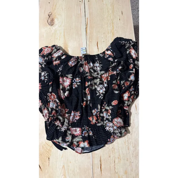 American Rag‎ Womens XL Black Floral Off Shoulder Smocked Peplum Blouse Top - Image 5