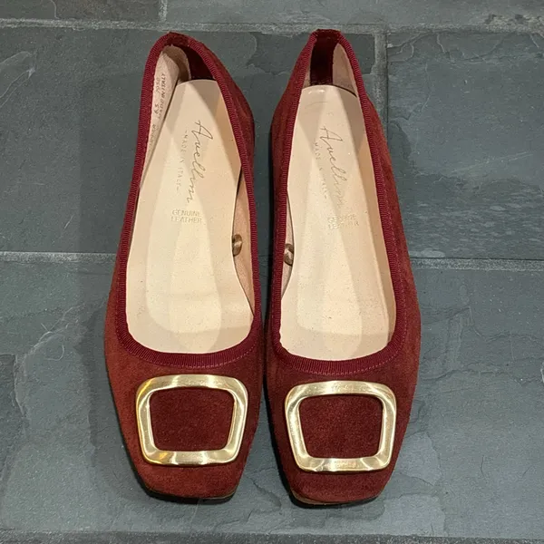 Avellini Wine Red Suede Square Toe Ballet Flats - Image 2