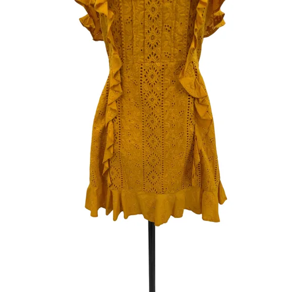Majorelle Mara Eyelet Ruffle Mini Dress Mustard Yellow Tie Strap Size‎ Small - Image 5