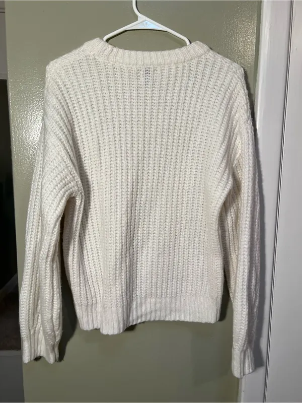 A New Day Womens Size Small Crewneck Sweater White Ribbed Shaker Stitch Long Slv - Image 6
