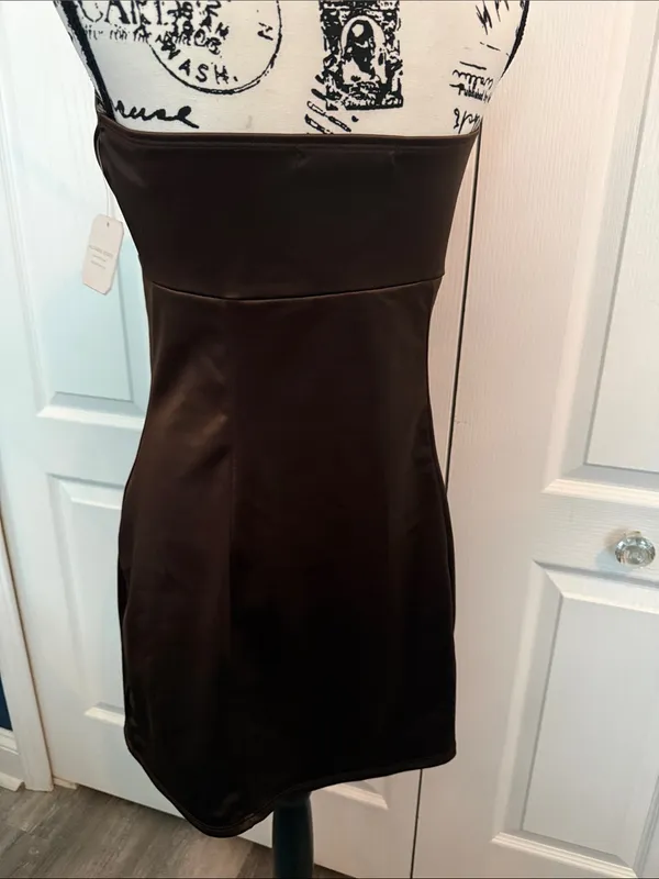 Altar’d State Strapless Brown Satin Dress - Image 2