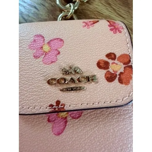 Coach Wildflower Print Leather AirPods Case Bag Charm Keychain Pink Floral Gold - Image 6