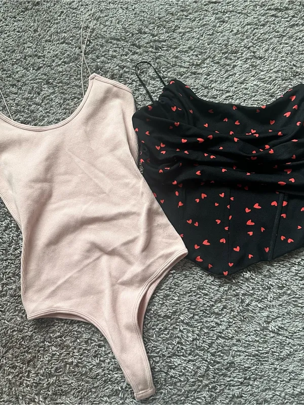 Blue Blush Soft Pink Ribbed Bodysuit with Spaghetti Straps - Image 2