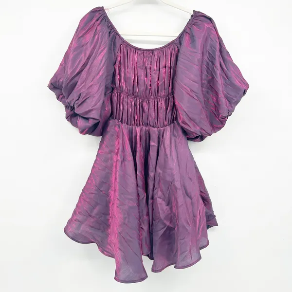 Altar'd State Womens Holographic Purple Amabella Puff Sleeve‎ Mini Dress Size S - Image 2