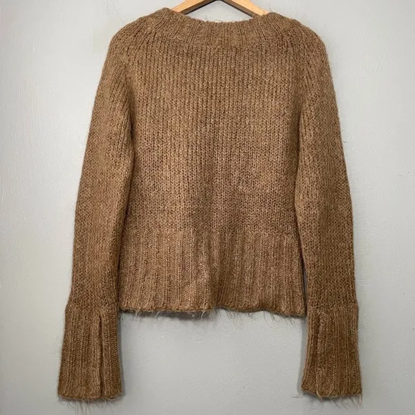 B True Mohair Sweater Size Large Mocha Brown Fuzzy Soft Cropped V-neck Y2K Boho - Image 6