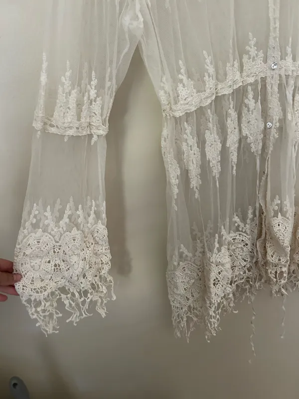 Cream colored lace sheer cardigan Size L - Image 2