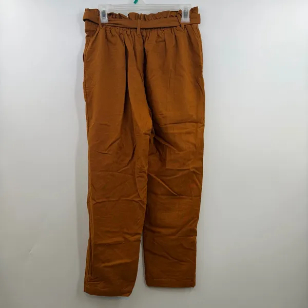 American Eagle Paperbag Pants Womens M Rust Linen Blend High Rise Belted - Image 3