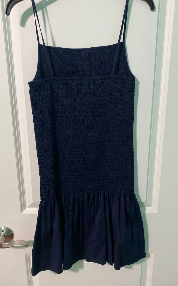 Navy Smocked Square Neck Dress - Image 4