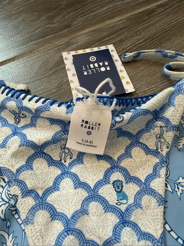 NWT! Roller Rabbit X Target Blue & White Tie-Side Reversible Bikini Bottom small - Image 2