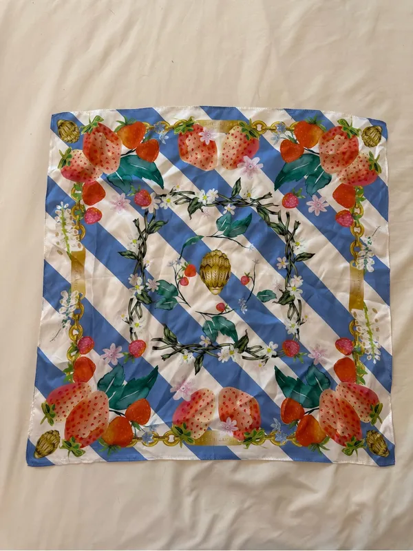 KURT GEIGER LONDON | striped Strawberry Print Silk Scarf - Image 2