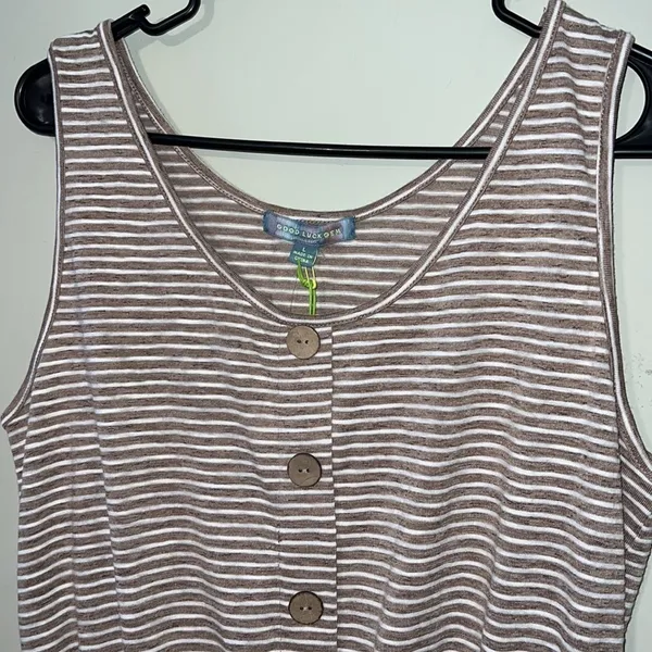 Good Luck Gem Versona large womens soft taupe striped shorts romper sleeveless - Image 5
