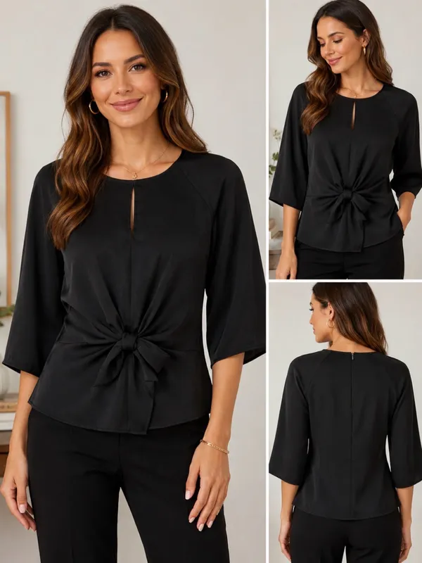 Vince Camuto Black Knot-Front Blouse - Image 2