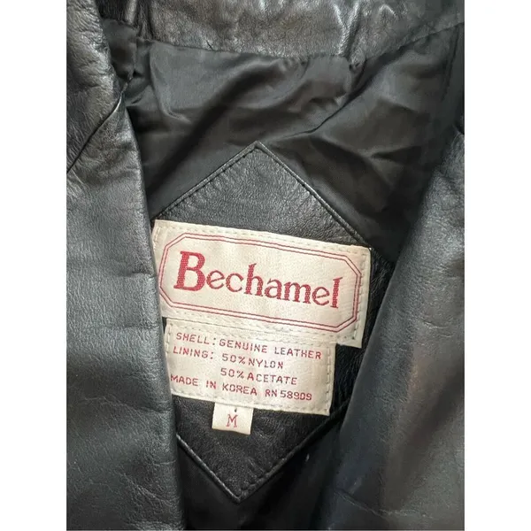 Vintage Bechamel Black Genuine Leather Coat Women's Medium - Image 4