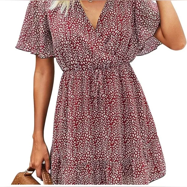 KIRUNDO Womens Summer Dresses Casual Short Sleeve V Neck Ruffle Floral Print XL - Image 3