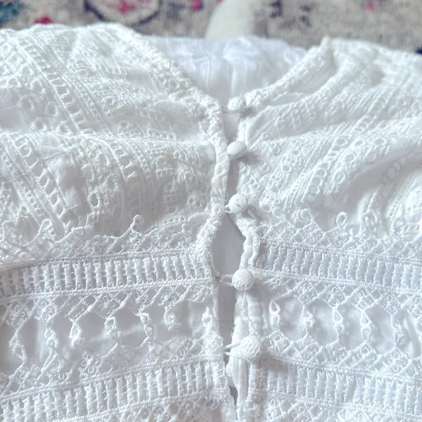 Anthropologie Ebba Midi White Boho Bridal Wedding Cottage Romantic Eyelet Dress4 - Image 8