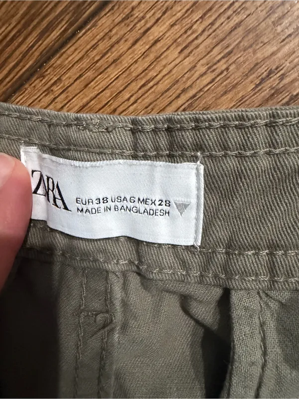 Zara 100% cotton Olive Cargo Pants sz 28/6 - Image 3
