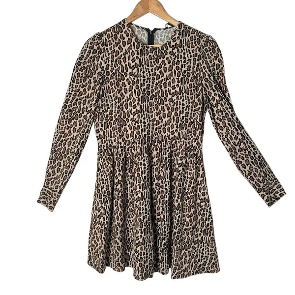 ZARA Leopard Print Babydoll Mini Dress Size S Skater Brown Animal Print Indie - Image 5