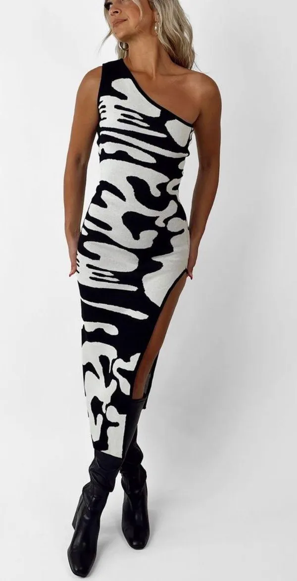 Asymmetrical Knit Midi Dress Multiple - Image 3
