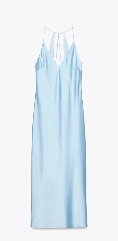Zara Elegant Blue Satin Slip Dress evening wedding holiday - Image 8