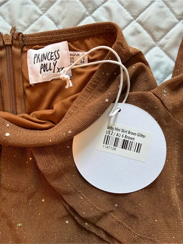 Princess Polly Brown Glitter Long Sleeve Mini Skirt Set - Image 6