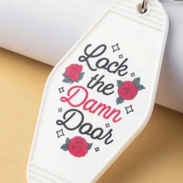 Motel NWT Lock The Damn Door White with Flowers Style Keychain Keyring, Fun Gift - Image 2