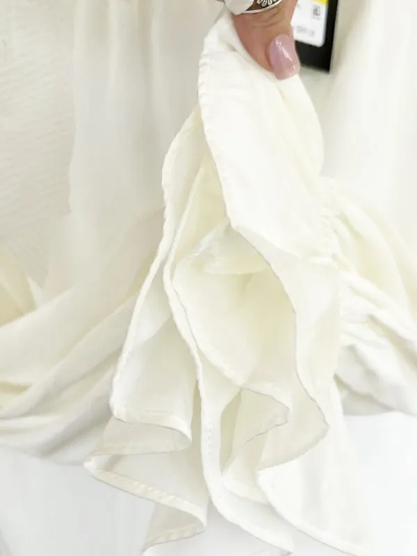 NEW DKNY Ruffled Satin Silky Blouse Top MEDIUM long sleeves Ivory white NWT - Image 7