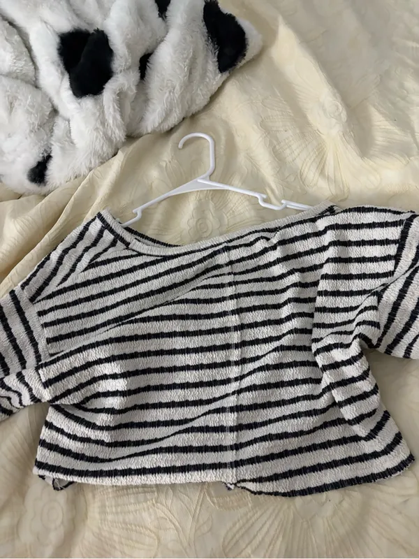 Altar'd State Black and White Striped Cropped Top - Image 2