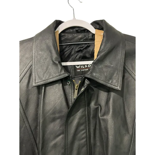 Vintage Wilsons Leather Coat Jacket Black Belted Y2K City Chic Womens XL Edgy - Image 2