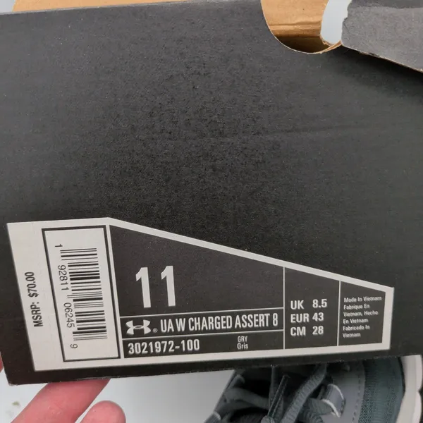 Under Armour Womens Charged Assert 8 Gray Running Shoes 3021972-100 Size 11 - Image 8