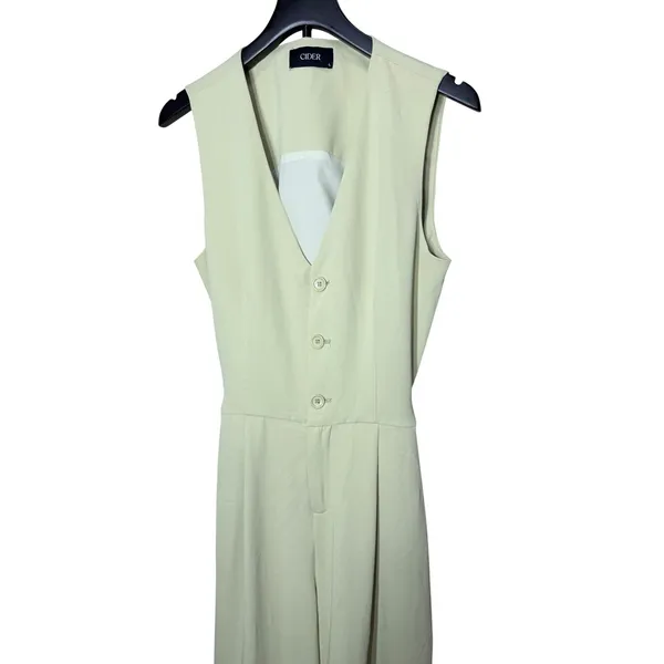 Cider Womens Light Green Vest Style Wide‎ Leg Jumpsuit Back Cutout Size L - Image 2