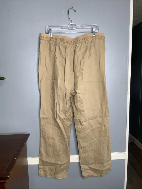 Company by Ellen Tracy Tan Linen Drawstring Waist Pants XL - Image 3