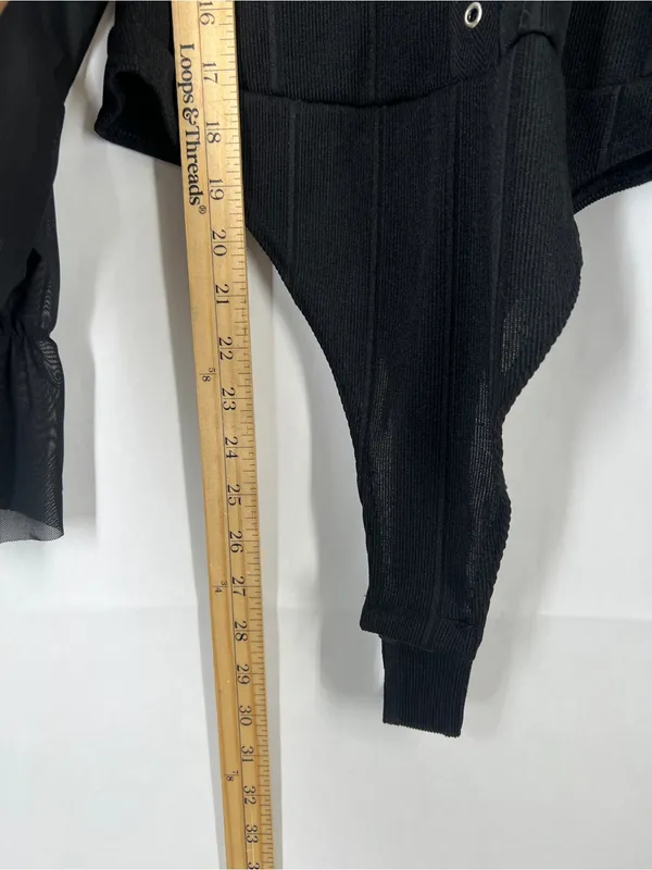 PrettyLittleThing Black Ribbed Mesh Sleeve‎ Bodysuit US 12 NWT - Image 11