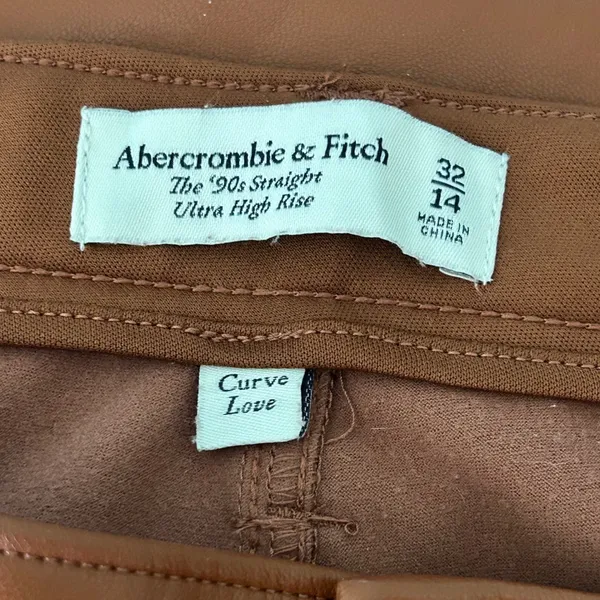 Abercrombie & Fitch 90s Straight Vegan Leather Curve Love Pants Brown Sz 32 14 - Image 5