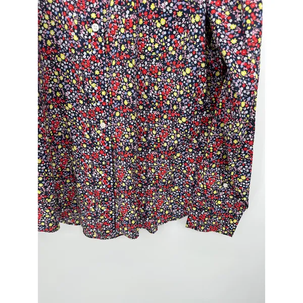 J. Crew Womens Microfloral Button‎ Front Shirt Size M Navy Blue Casual CN22 - Image 4