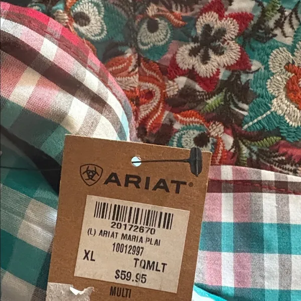 ARIAT Maria Plaid Shirt Embroidered Pearl Snaps Western XL NEW - Image 6