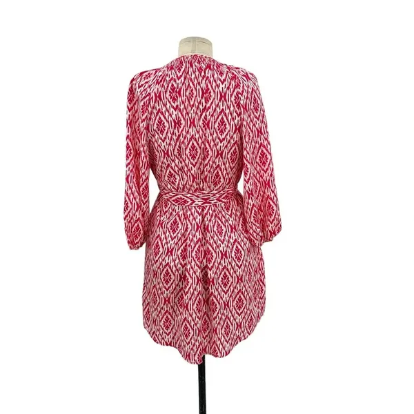 Anthropologie Maeve Ikat Shirt Dress‎ Mini Tie Belt Print Pink White Size XS - Image 7