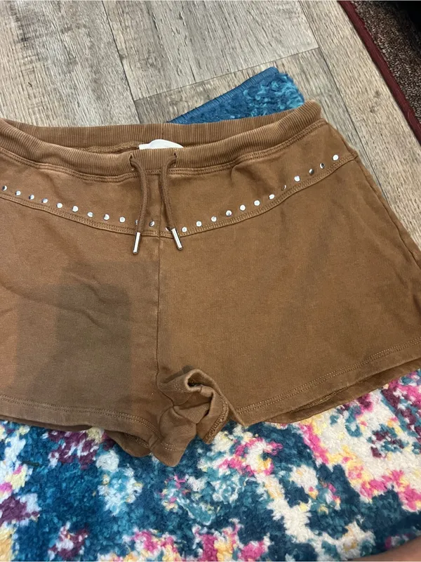 Zara washed Women's Brown Studded Drawstring Shorts - Image 5